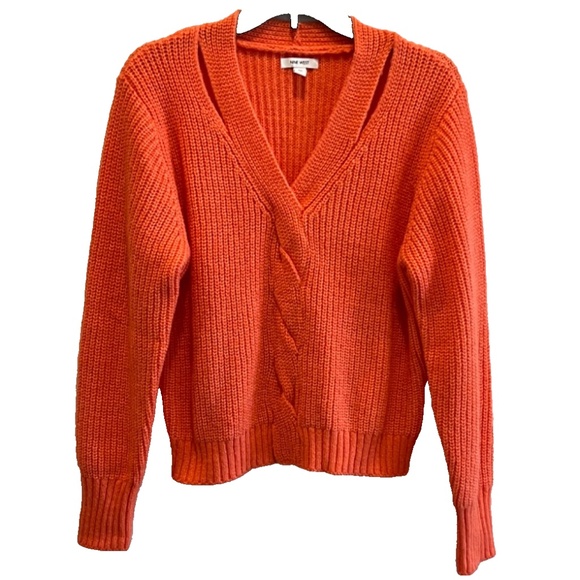 Nine West Women's Orange Coral Ribbed Cut-Out Sweater Size M - Picture 1 of 7